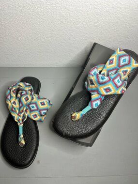 Sanuk Yoga Sling 2 Ranch Aqua Yoga Mat Sandals Sz 9 Boho Y2K Comfort Beach Slip